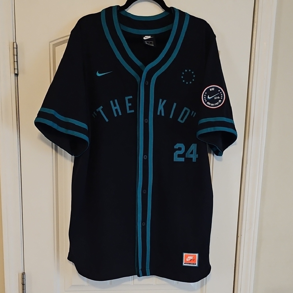Nike Black and Teal Baseball Jersey